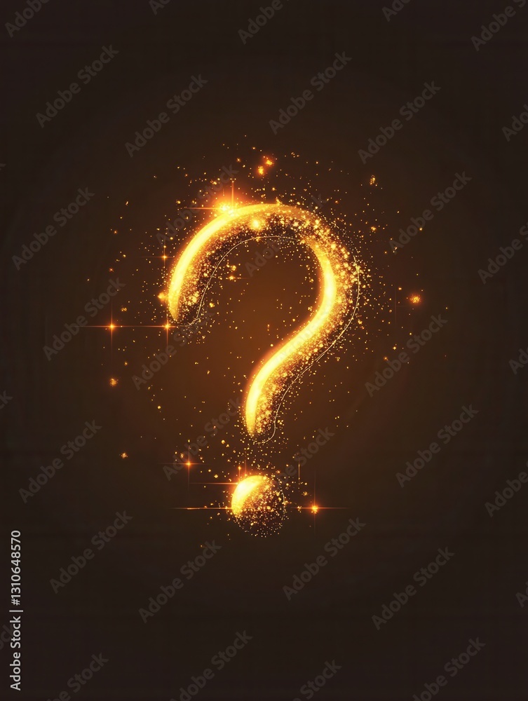 Aufkleber minimalist glowing question mark icon designed in modern flat style with bright light bursts on dark