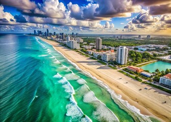 Fototapeta premium Miami Beach Aerial Drone View: Turquoise Waters & City Skyline