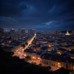 Vibrant Night Cityscape with Illuminated Avenue