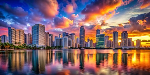 Obraz premium Miami Skyline Portrait: Stunning Cityscape at Sunset
