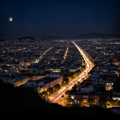 Vibrant Night Cityscape with Illuminated Avenue