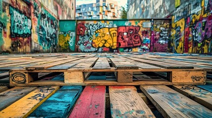 Obraz premium Vibrant Urban Graffiti Art with Colorful Pallet Scene