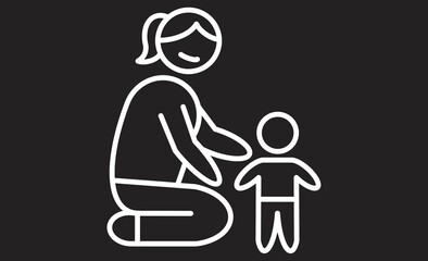 保育士が子供を見守るアイコンイラスト