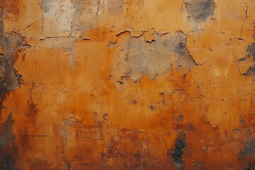 Weathered orange wall texture with peeling paint and cracks.