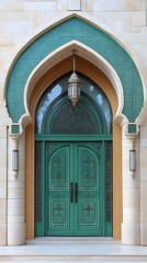 Obraz premium Ornate teal archway entrance doors