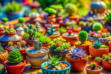 Miniature Abstract Plant Pot Design, Tilt-Shift Perspective Art