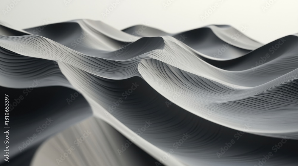 Leinwandbilder Elegant white abstract background with smooth wave-like patterns and depth effects.