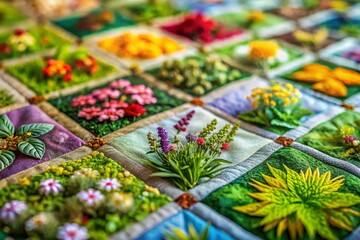 Fototapeta premium Miniature Botanical Herb Patchwork Illustrations: Tilt-Shift Photography