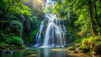 Waterfall in dense forest, forest, beauty of nature,  forest, beauty of nature, outdoors, misty atmosphere, landscape
