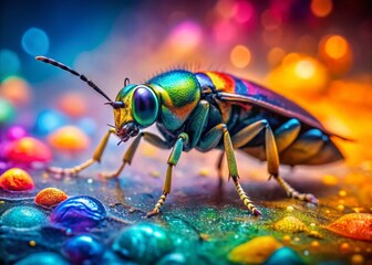 Miniature Colorful Insect on Vibrant Spray Paint Art Background - Tilt-Shift Photography