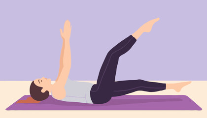 Vector illustration of a woman doing yoga on a mat, fitness and wellness theme, copy space