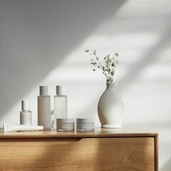 cosmetics placed in the sunlit area