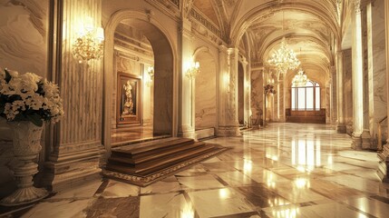 Elegant Classic Marble Interior with Ornate Details and Historic Charm