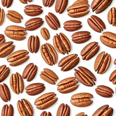 Obraz premium Scattered Pecan Nuts on White Background