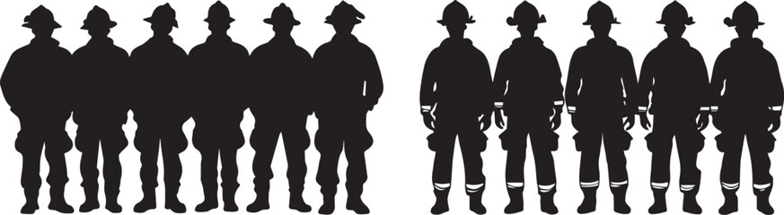Silhouette set of firefighters vector silhouette