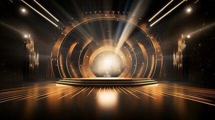 Elegant black and gold award ceremony stage with luxurious spotlight effects