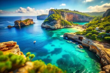 Obraz premium Miniature Mallorca Coast: Breathtaking Banyalbufar Cliffside View