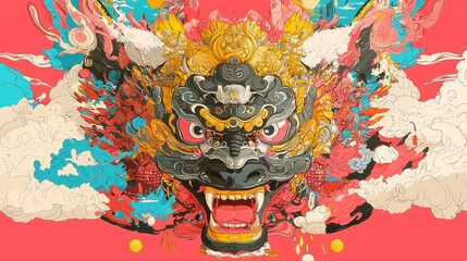 Thai Garuda Vector Art, captivating line art featuring powerful divine bird motifs in a sacred design, bold black outlines, solid colors, cool neon-lit palette, geometric style.