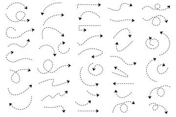 Dashed line arrow images on set. Vector illustration.