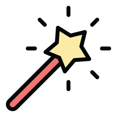 Wand icon in flat line style representing magic spells and enchantment ideal for fantasy and mystical concepts.