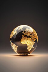 A realistic 3D-rendered globe encased in gold, tracking economic trends.