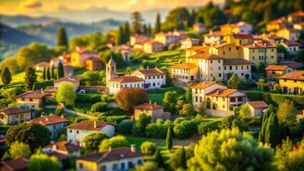 Fototapeta premium Miniature Prato de Franbacon Landscape: Charming Tuscan Hillside Village