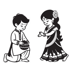 Tamil Wedding Silhouette Vector Art Illustration Invitation Card Design