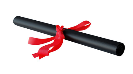 Document scroll with red ribbon, perfect for graduation or recognition ceremonies, isolated on a white background.