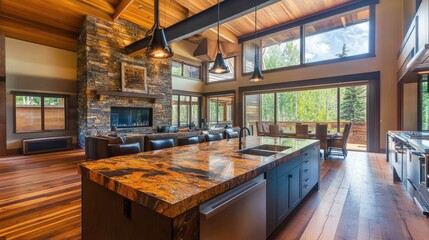 Elegant contemporary kitchen with a heat-resistant stone countertop and stylish backsplash.