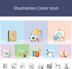 Fototapeta premium 2D illustration color icon study book exercise soccer baseball art art painting scissors experiment science math award magnifying glass research achievements