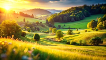 Naklejka premium Miniature Summer Landscape: Organic Texture of Wavy Lines & Lush Greenery