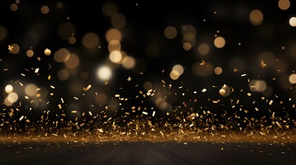 Elegant black and gold award ceremony background with shimmering golden confetti