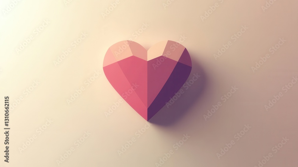 Aufkleber minimalist heart icon design featuring warm pink tones and soft shadows in a flat style for modern a