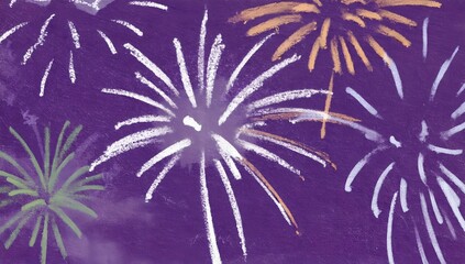 紫の夜空に咲くカラフルな花火 | Colorful Fireworks in a Purple Night Sky

