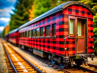 Fototapeta premium Miniature Tilt-Shift Buffalo Check Train Car Texture - Abstract Railway Background