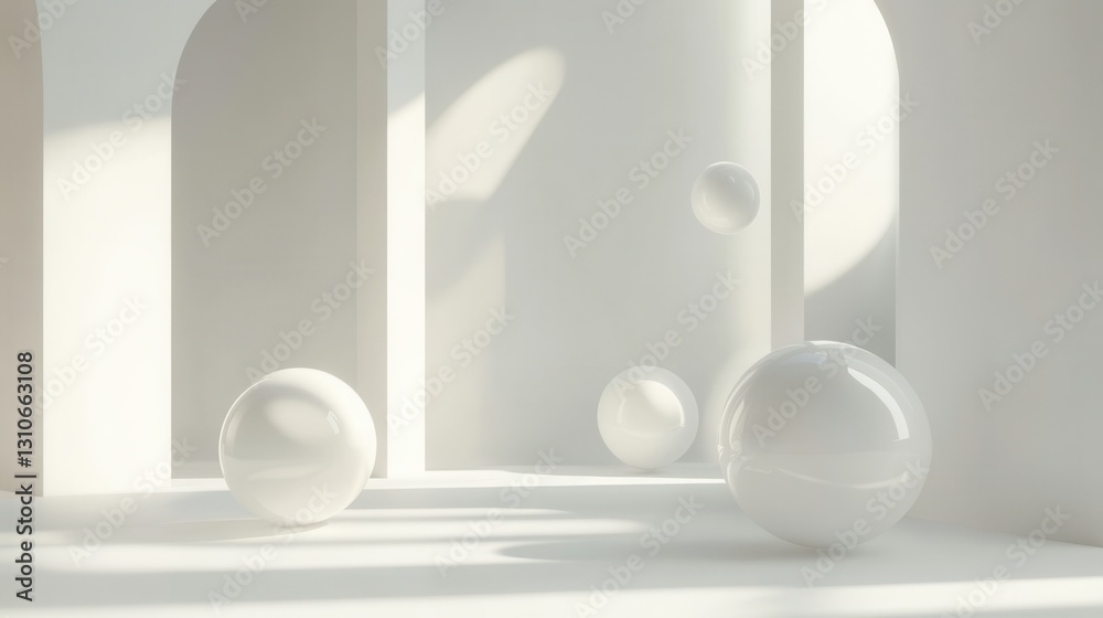 Leinwandbilder floating minimalist 3d shapes showcase elegant light reflections and soft shadows against a white ba