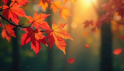 Autumn branch with vibrant colored leaves, branches stretching upwards in the air , foliage, tree, colorful