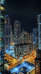 Fototapeta premium Night Cityscape Aerial View