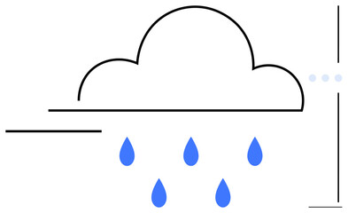 Cloud outline releasing blue raindrops, framed by minimalistic geometric lines. Ideal for weather, nature, rain, climate, data storage, simplicity water cycle concepts. Flat simple metaphor