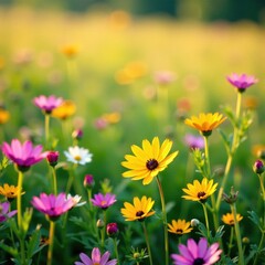 Obraz premium Blooming wildflowers in a meadow, nature, organic, flowers