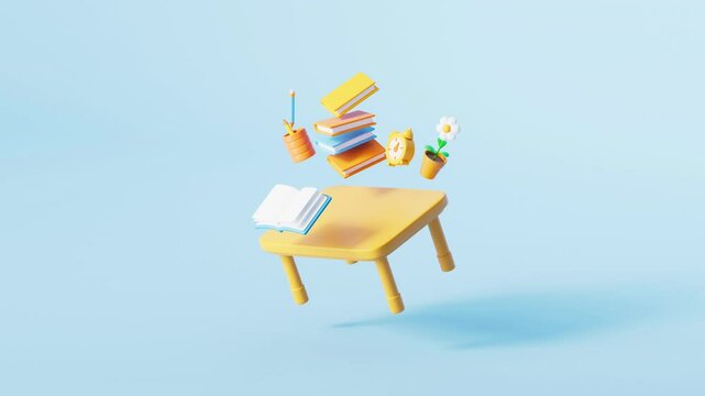 3d rendering cartoon style indoor desk animation