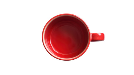Red ceramic cup viewed from above on a white background.