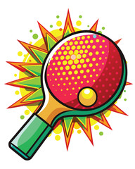 A close-up shot of a ping pong paddle striking a ball, creating a dynamic burst of energy and motion.  The image should emphasize speed and impact.