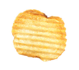 One tasty ridged potato chip in air isolated on white