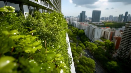 Fototapeta premium Lush Greenery Rooftop Garden Cityscape View Urban Nature Eco Friendly Building