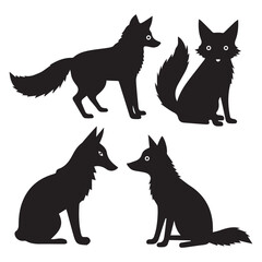 set of fox silhouettes on white background