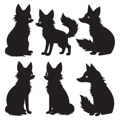 set of foxs silhouettes on white background
