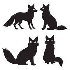 set of black foxs on white background