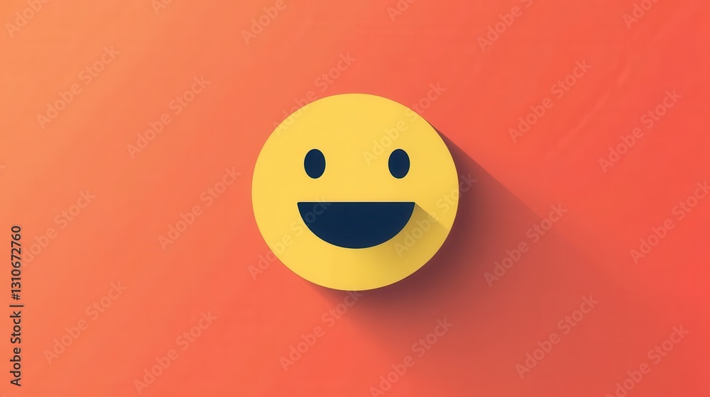 Poster bright yellow minimalist icon of a smiling face on a vibrant orange background in flat design style