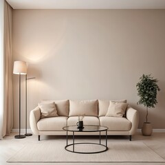 Minimalist Beige Living Room Interior with Modern Sofa and Coffee Table